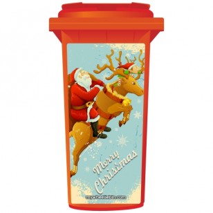 Father Christmas Riding Rudolph Wheelie Bin Sticker Panel